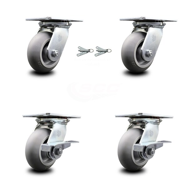 5 Inch Thermoplastic Rubber Swivel Caster Swivel Locks 2 Brakes SCC, 2PK